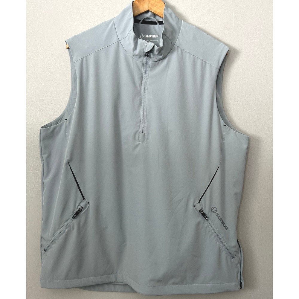 Sunice Vest Mens XL Light Gray 1/2 Zip Performance Stretch Golf Windbreaker